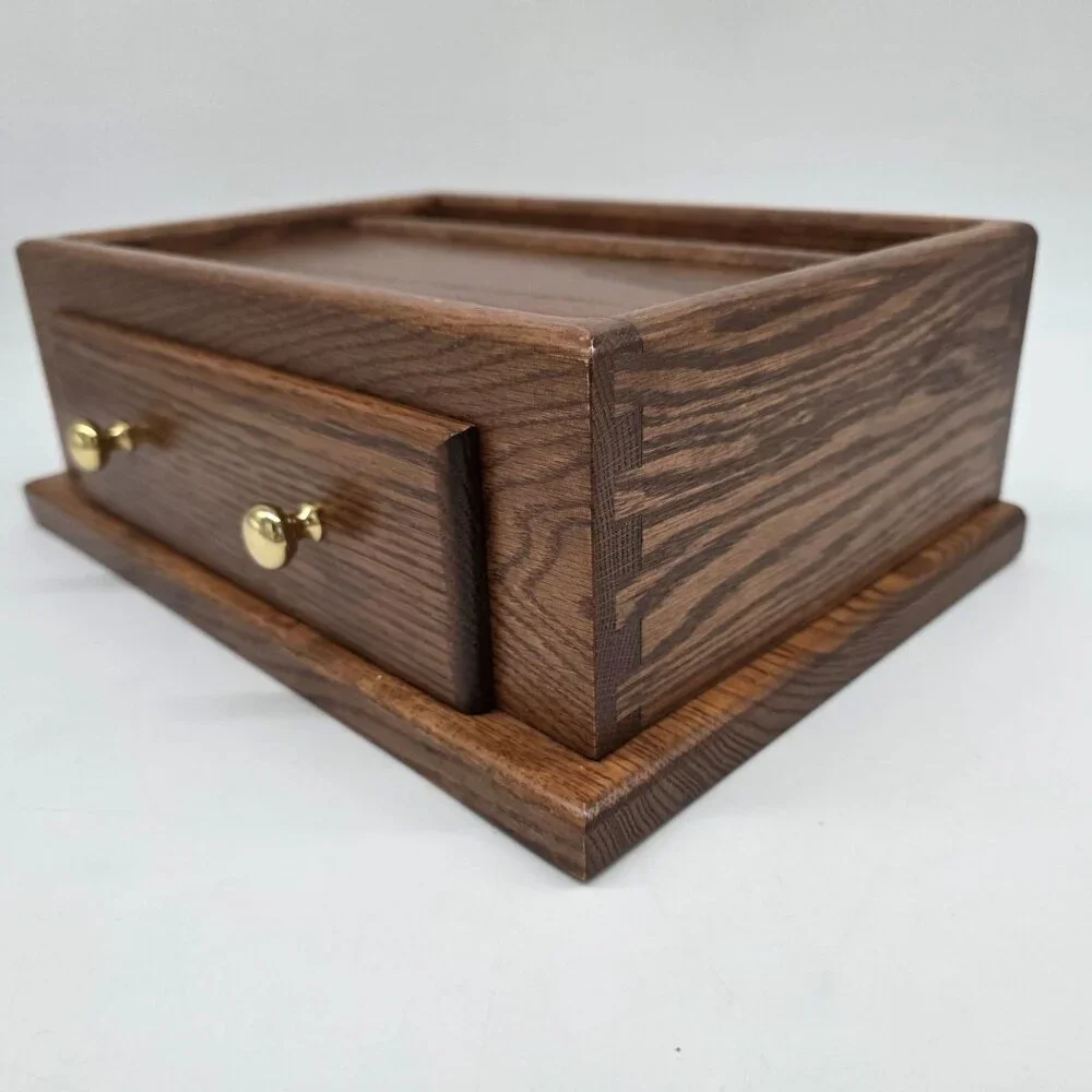 Vintage Genuine Walnut Jewelry Desk Valet Box 2 Drawer